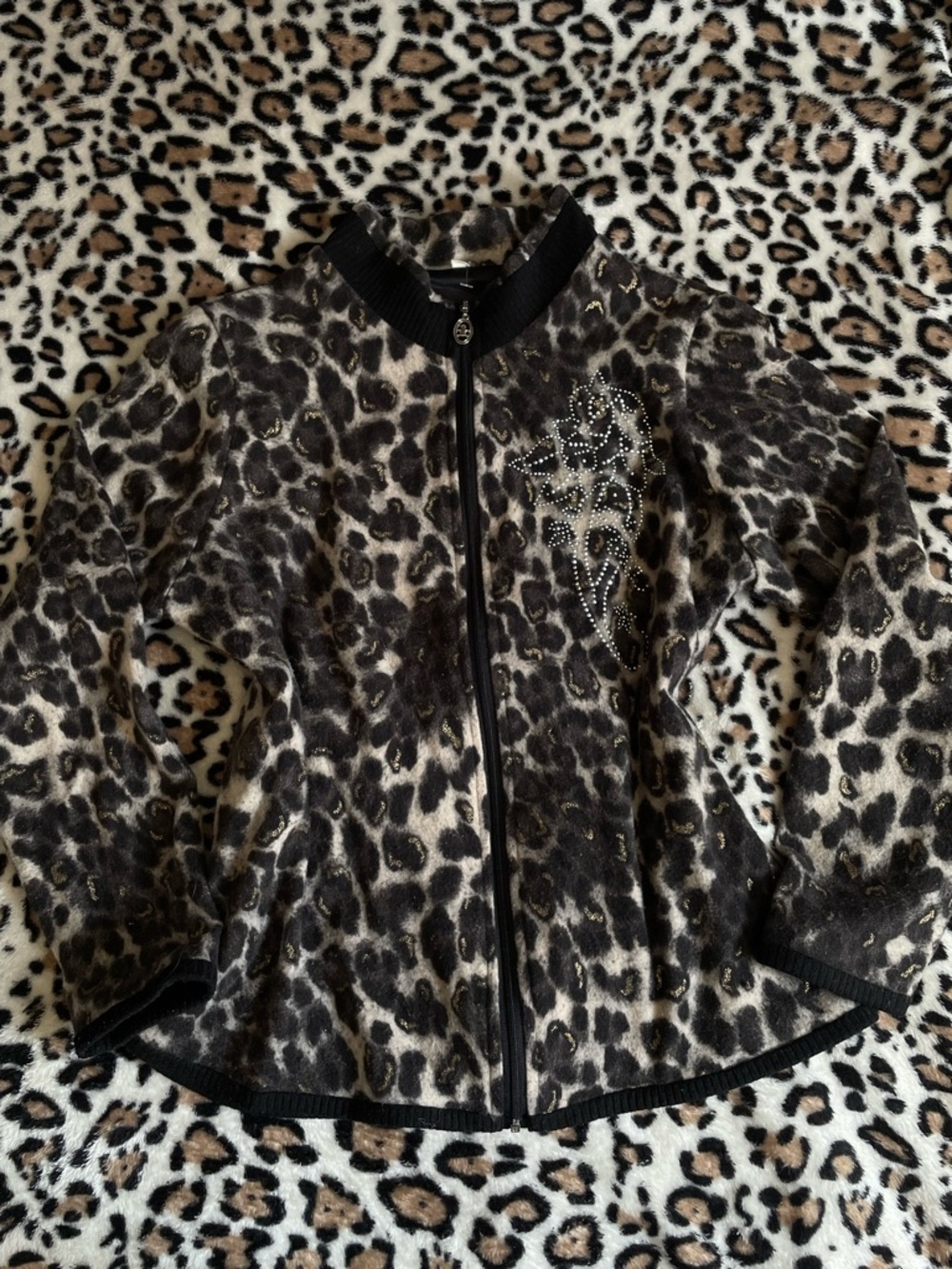 ♡ Leopard Print Zip-Up Jacket Gyaru Y2K